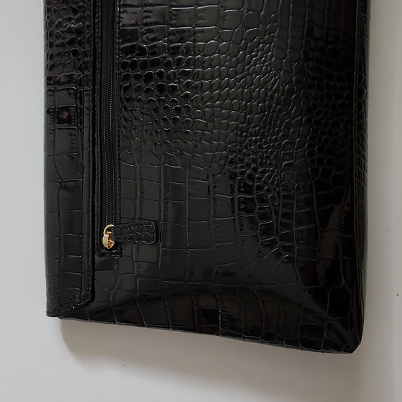 Oversized Faux Croc Leather Clutch in Black - Picture 6 of 14